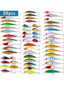 56PCS Long Cast Lure Hard Bait Set Floating Water Submersible Minnow Suspended Sea Fishing Freshwater Mandarin Perch Bait Set