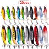 20pcs 1set 13g 35g Topwater Fishing Lures Set Of 20 Popper Bait With 3D Eyes ABS Plastic Hard Baits For Bass Pike