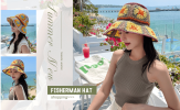 Women's Straw Sun Hat Floral Woven Bucket Hat Fishing Hat Beach Hat Hand Woven Foldable Cap