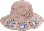 Women's Straw Sun Hat Floral Woven Bucket Hat Fishing Hat Beach Hat Hand Woven Foldable Cap